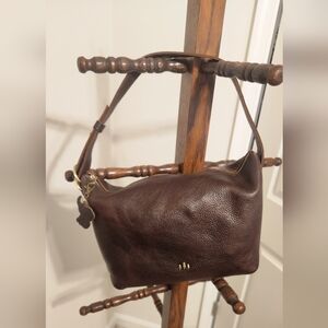 PLG Slouchy Shoulder Bag - Suede Inside - Coldbrew Pebble Tote with Gold Accents